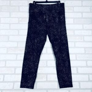 Zyia Active Womens Black Silver Metallic Splatter High Waist Leggings 14-16